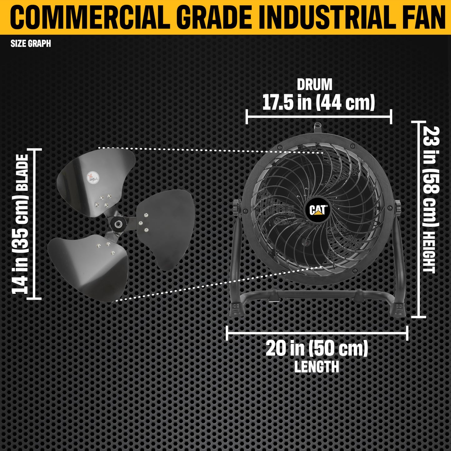 CAT fans - 14”-Blade High-Velocity Drum Fan Heavy Duty Industrial Grade (Black, 2-in-1): 2,300 CFM, 4-Speed, 360 Degree Adjustable Drum Head, Dual