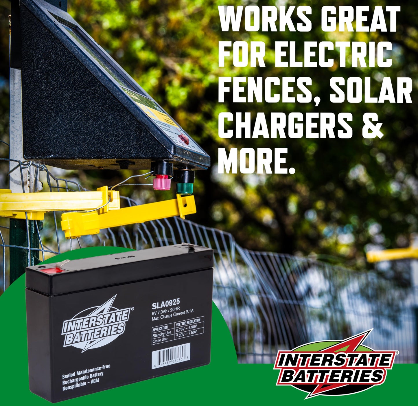 Interstate Batteries 6V 7Ah Battery (F1 Terminal) SLA AGM VRLA Rechargeable Replacement for Electric Fences, UPS Backup Systems, Solar, Medical…