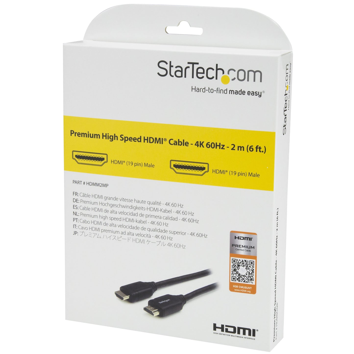 StarTech.com 6ft (2m) Premium Certified HDMI 2.0 Cable with Ethernet - High Speed Ultra HD 4K 60Hz HDMI Cable HDR10 - HDMI Cord (Male/Male Connectors)