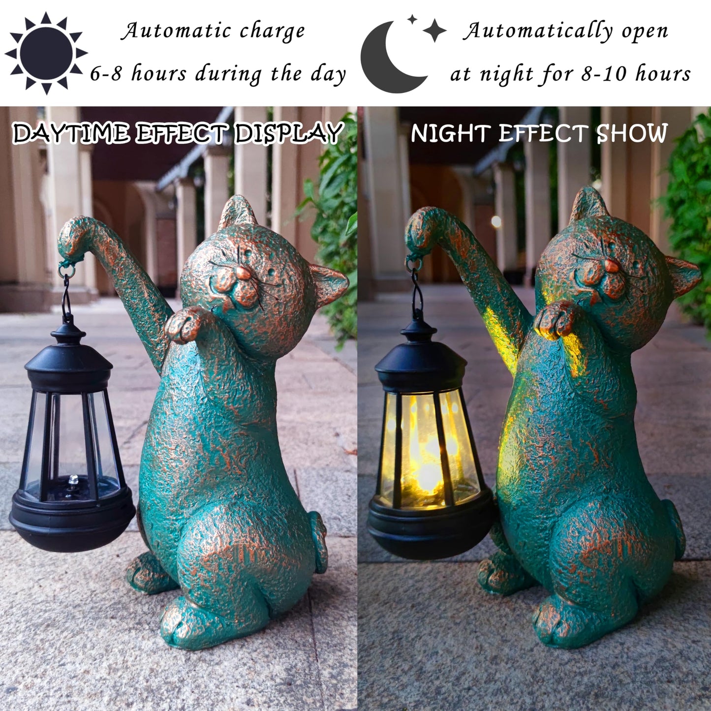 RCTTICUU Cat Garden Statue Outdoor Décor with Solar Lights Lantern,Cat Solar Light Figurines Outside Decorations for Yard?Lawn Patio, Balcony, Unique