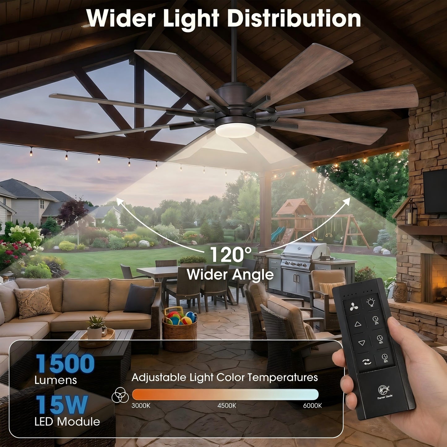 60 Inch Ceiling Fan with Light and Remote Farmhouse Windmill Chandelier Fan