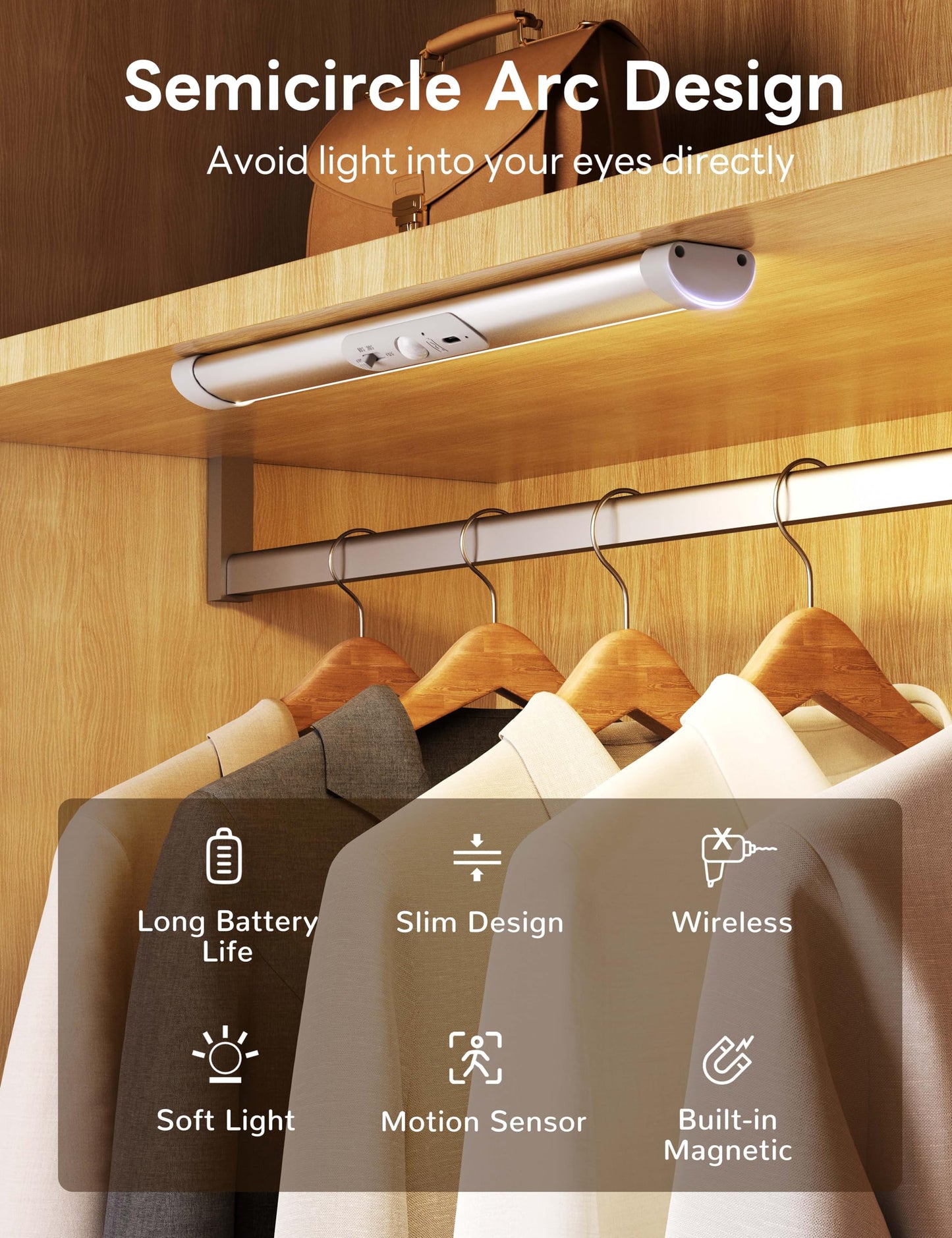 Joyzy Automatic Closet Lighting Motion Sensor RechargeableBattery Operated Closet Light with Eye-Protection DesignUnder Cabinet Light LED for Wireless
