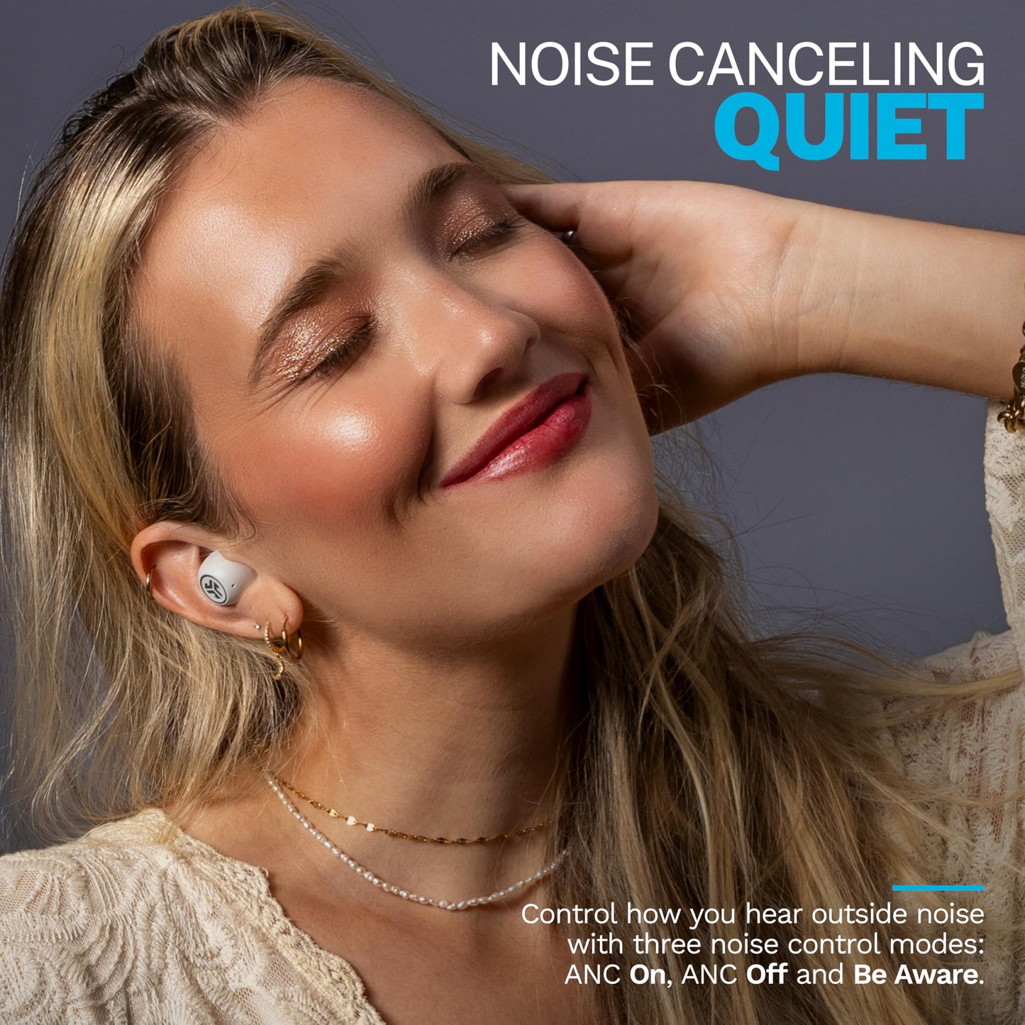 JLab Go Pop ANC, True Wireless Earbuds, Active Noise Cancelling, Bluetooth Earbuds with Charging Case, Cloud White