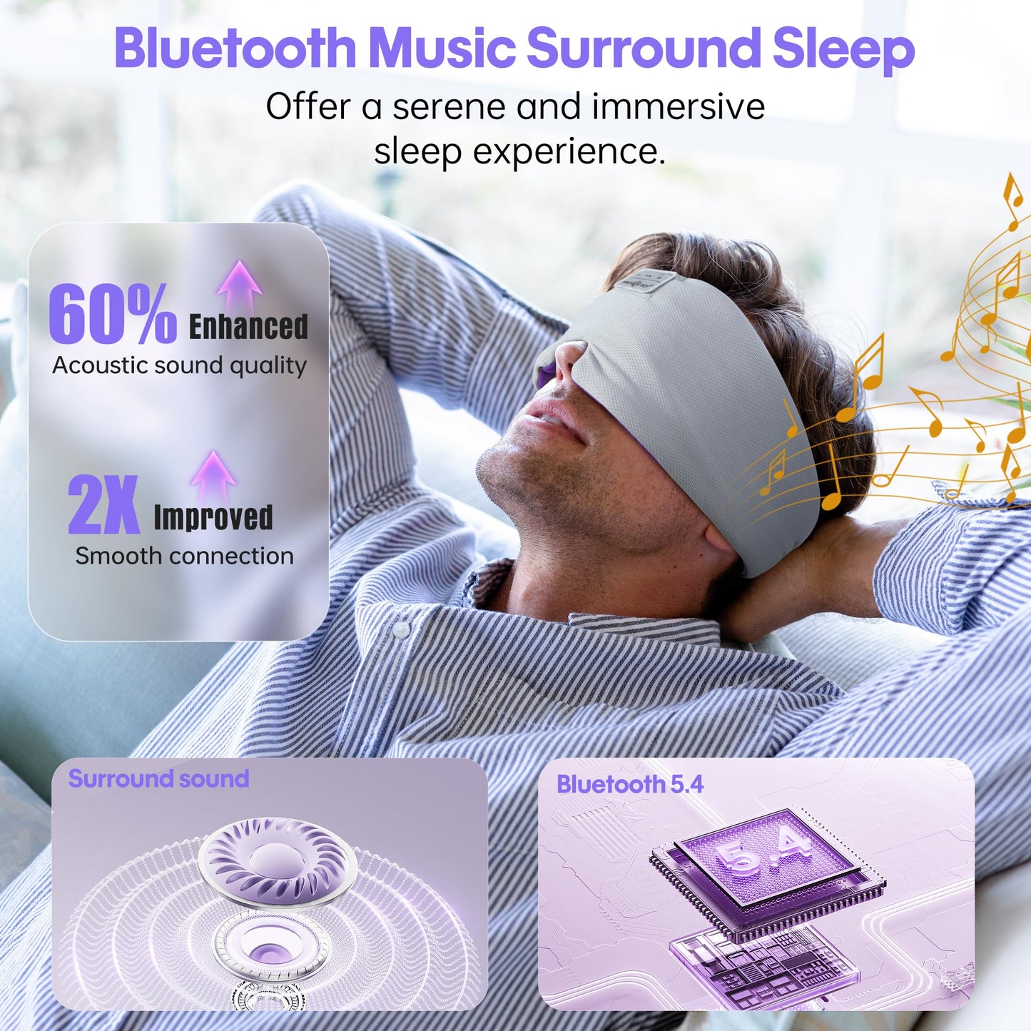 MUSICOZY Ice Silk Sleep Headphones with Bluetooth Mask, Eye Mask for Sleeping in Total Darkness, 5.4 Bluetooth Sleep Mask Sleep Headphones, Soft…