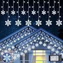 Qunlight Christmas Snowflake Icicle Lights,6.5ft 144LED Curtain Lights Outdoor with 12 Drops, 8 Modes Waterproof Connectable Fairy Light for Eaves