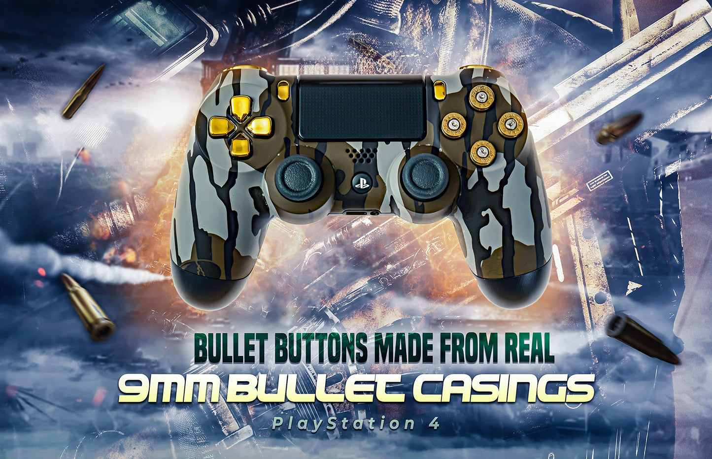 Controller Bullet Buttons for PlayStation PS4 PS5 - Made With Real 9MM Spent Bullet Casings - Includes Tools