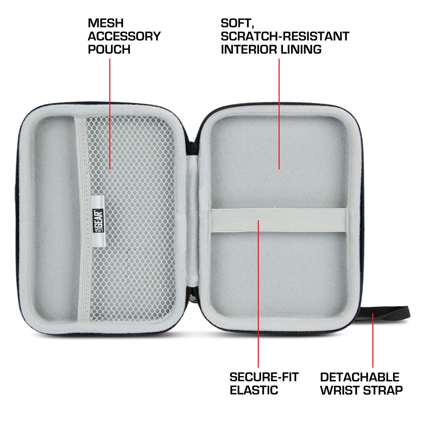 USA Gear Travel Electronics Organizer - Water Resistant Zipper Case, Hard Shell Exterior - 6.5 Inch Case Fits Chargers, Cables, Batteries, Earphones