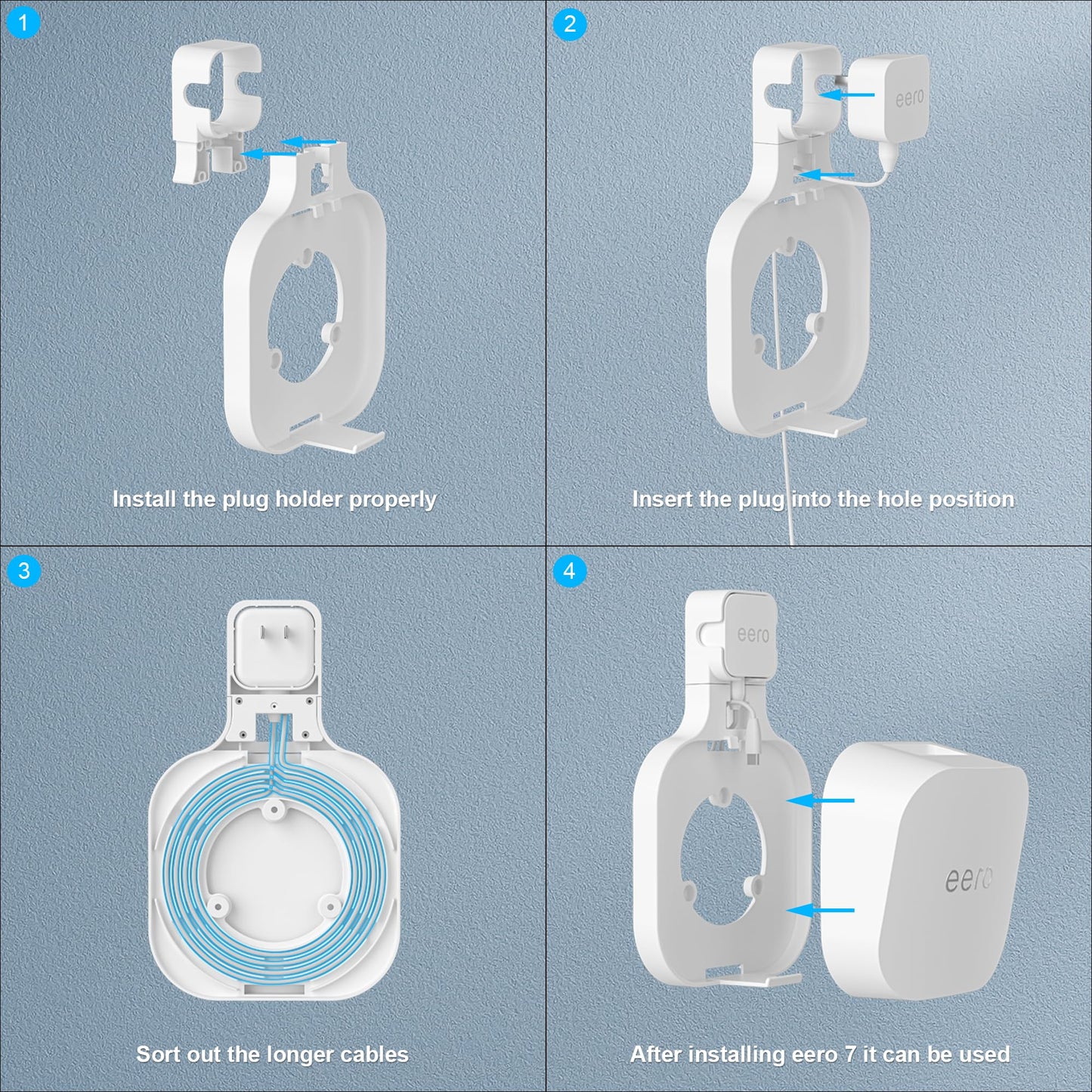 Wall Mount Holder for eero 7 Home WiFi System - Space Saving Wall Bracket with Cable Management, Vertical/Horizontal Plug Option, White (3Pack)