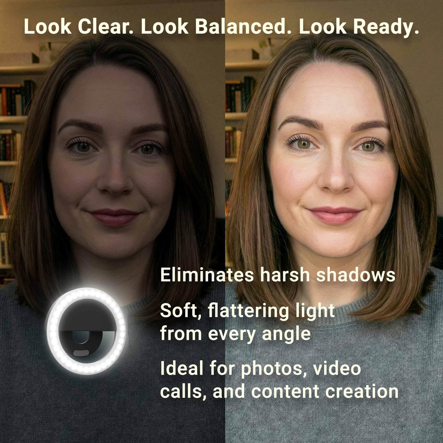 ARKON Mounts Rechargeable Phone Selfie Light | 40 High Power LEDs | Color Accurate | 3 Light Modes | Ring Light for Phone, Laptop, iPhone, IPad, Video