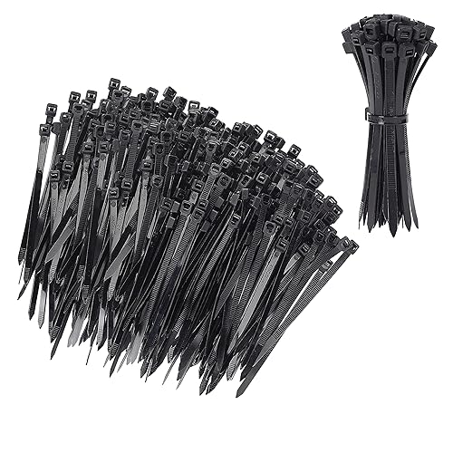 Bates 200 Pack 4 Inch Cable Zip Ties - Black, Electrical, Tie Wraps, Cord Ties