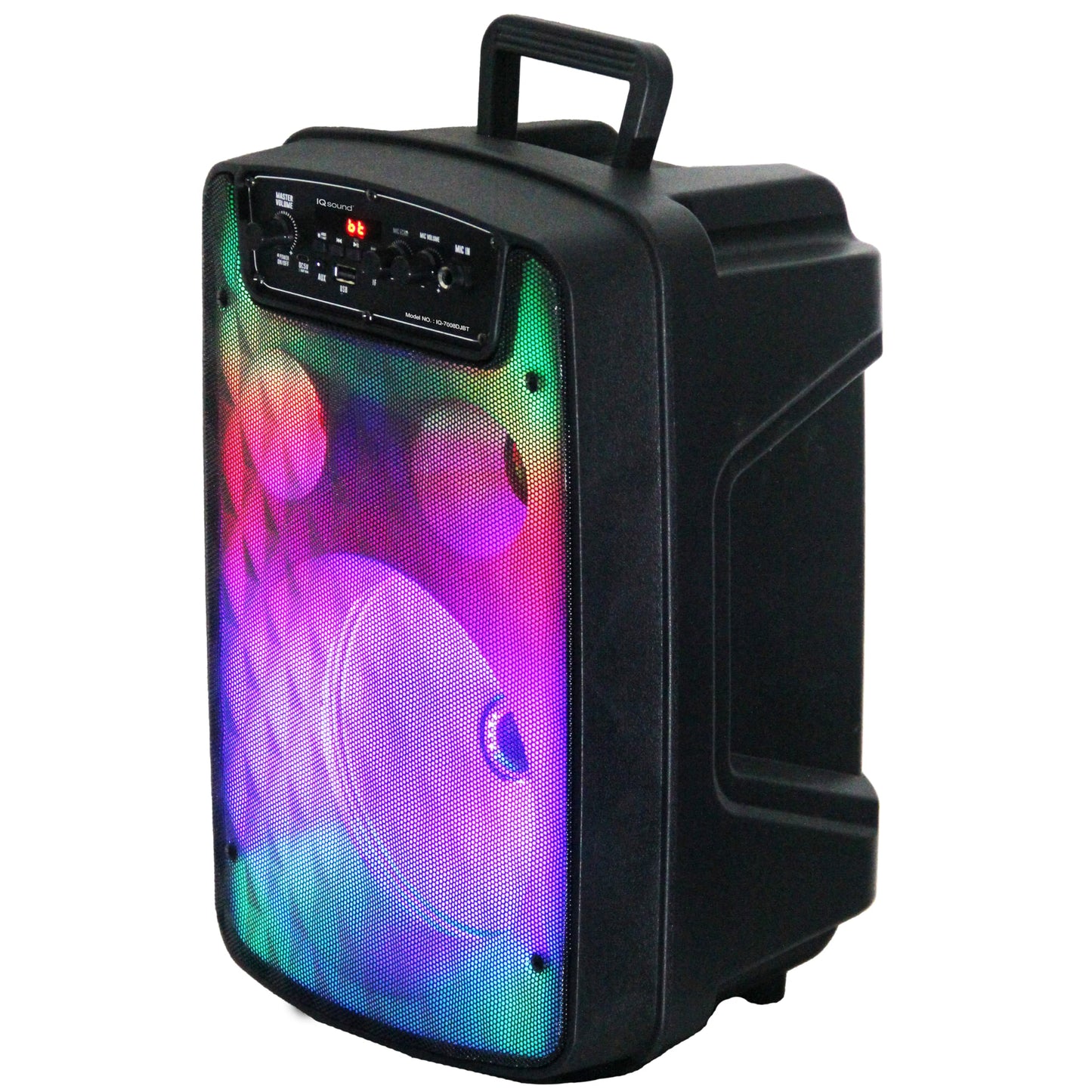 IQ Sound IQ-7008DJBT 8-Inch Portable Bluetooth Speaker Unleash dynamic sound with TWS Technology, LED Light Show, Multiple Inputs, FM Radio, Mic
