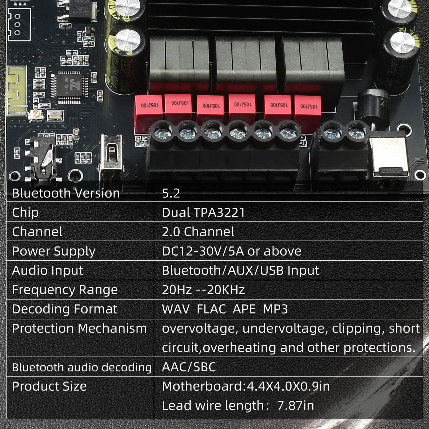 100W+100W+200W Power Amplifier Board, TPA3221 Chip with Bluetooth?AUX and USB Inputs, 2.1 Channel Audio Power Amplifier (S200HS-W)
