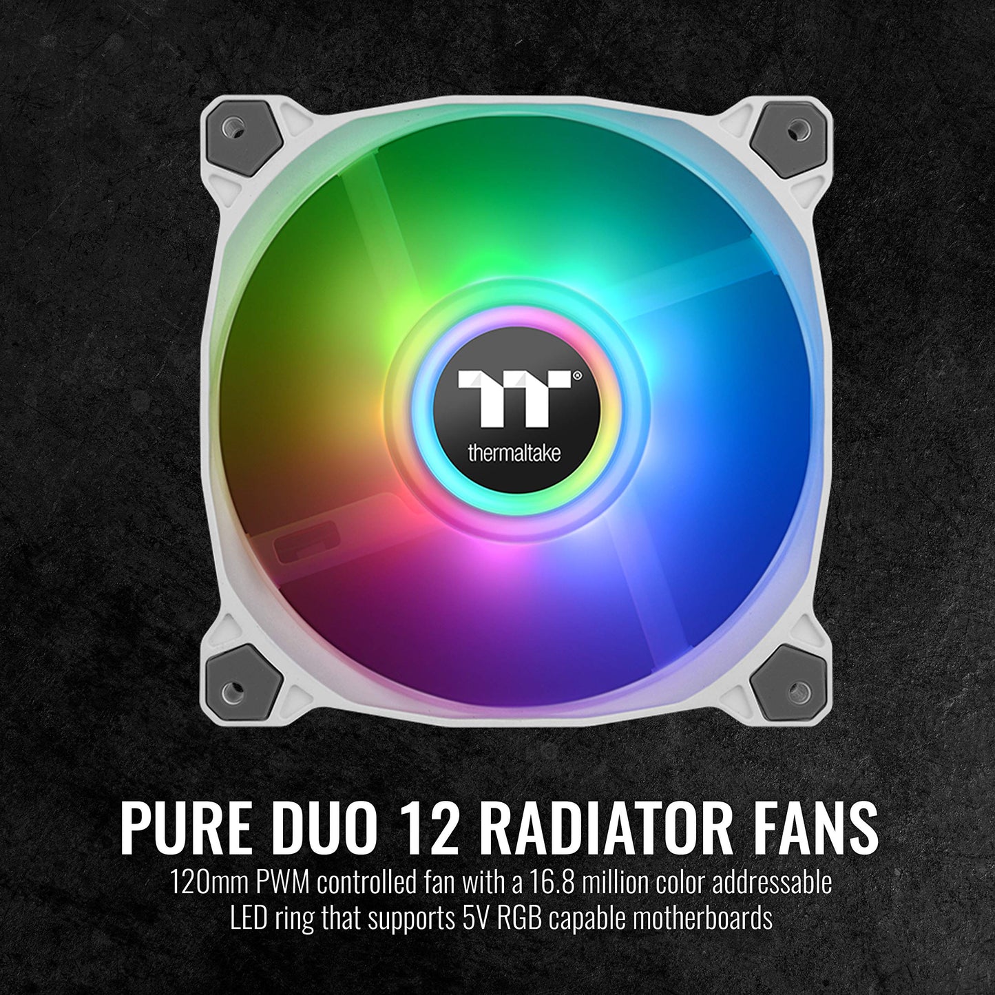 Thermaltake Pure Duo 120mm 16.8 Million RGB Color 5V ARGB Motherboard Sync 2 Light Rings 18 Addressable LED 9 Blades Hydraulic Bearing White