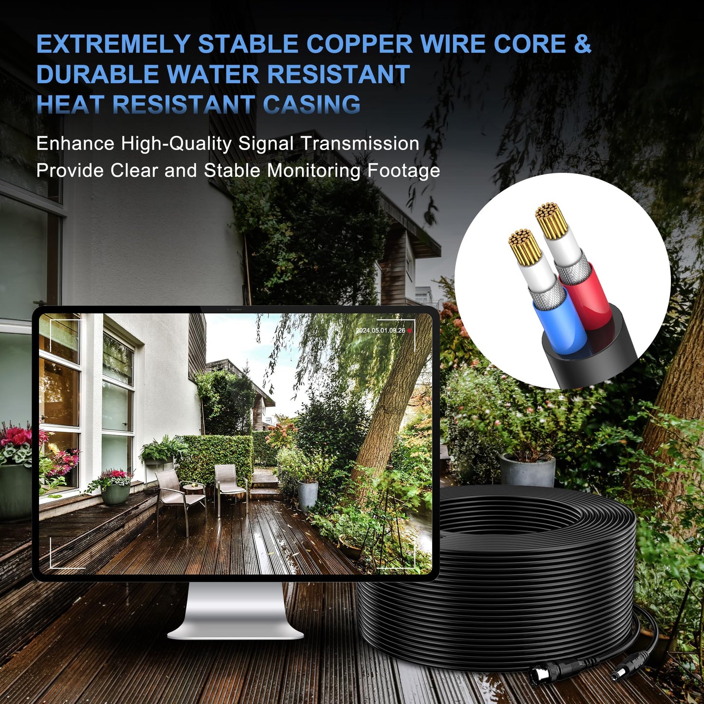 Flashmen 2PK 115Ft Security Camera Cable - All-in-One HD Video Power Cable for DVR & Monitor with BNC Connectors