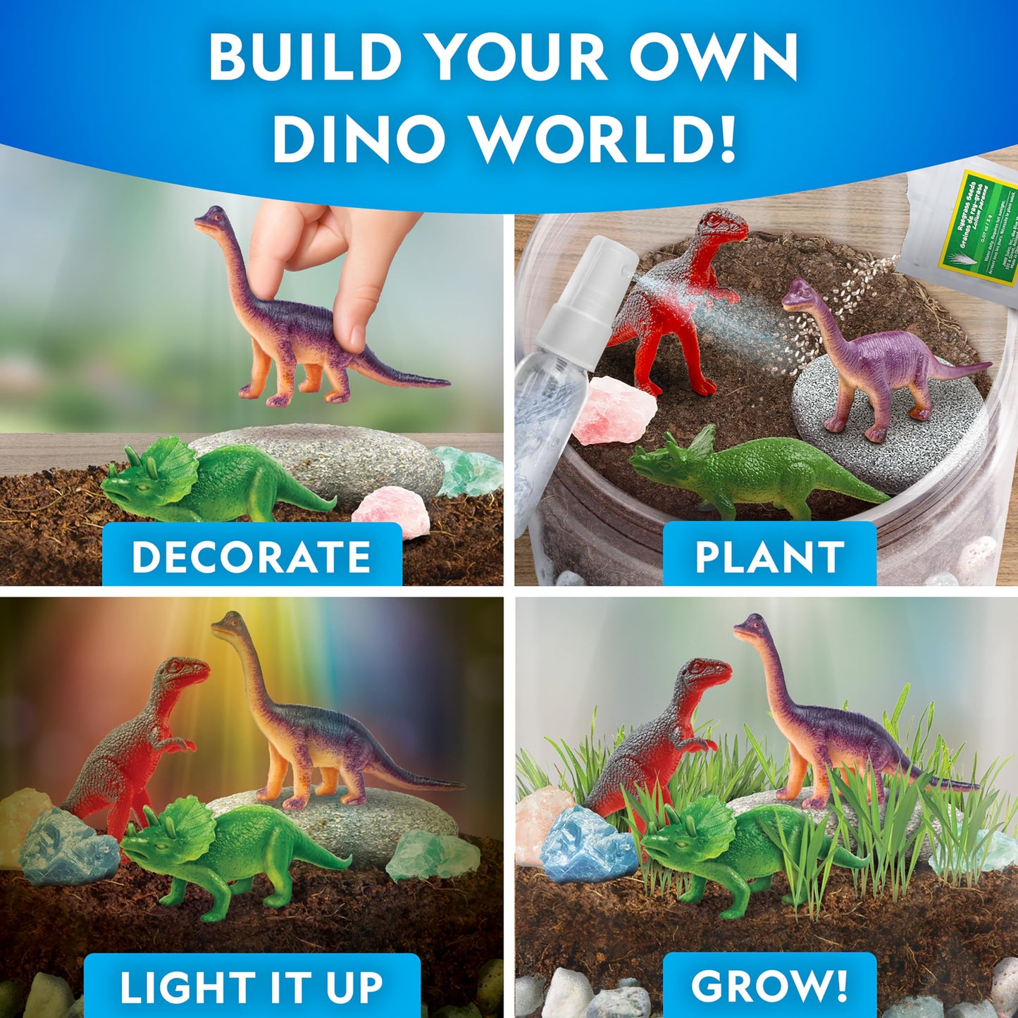 National Geographic Dinosaur Terrarium Kit – Light-Up Multicolor Dino Habitat with Real Plants, Science Kit & Educational Dinosaur Toys for Kids
