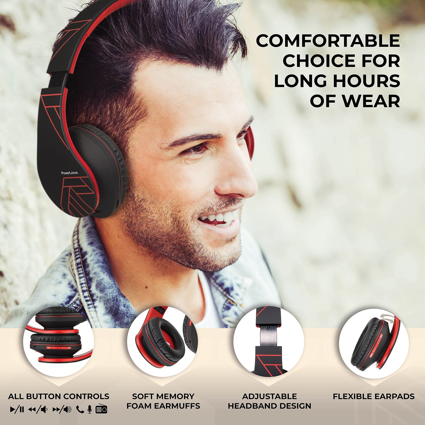 PowerLocus Bluetooth Over-Ear Headphones, Wireless Stereo Foldable Headphones Wireless and Wired Headsets with Built-in Mic, Micro SD/TF, FM…