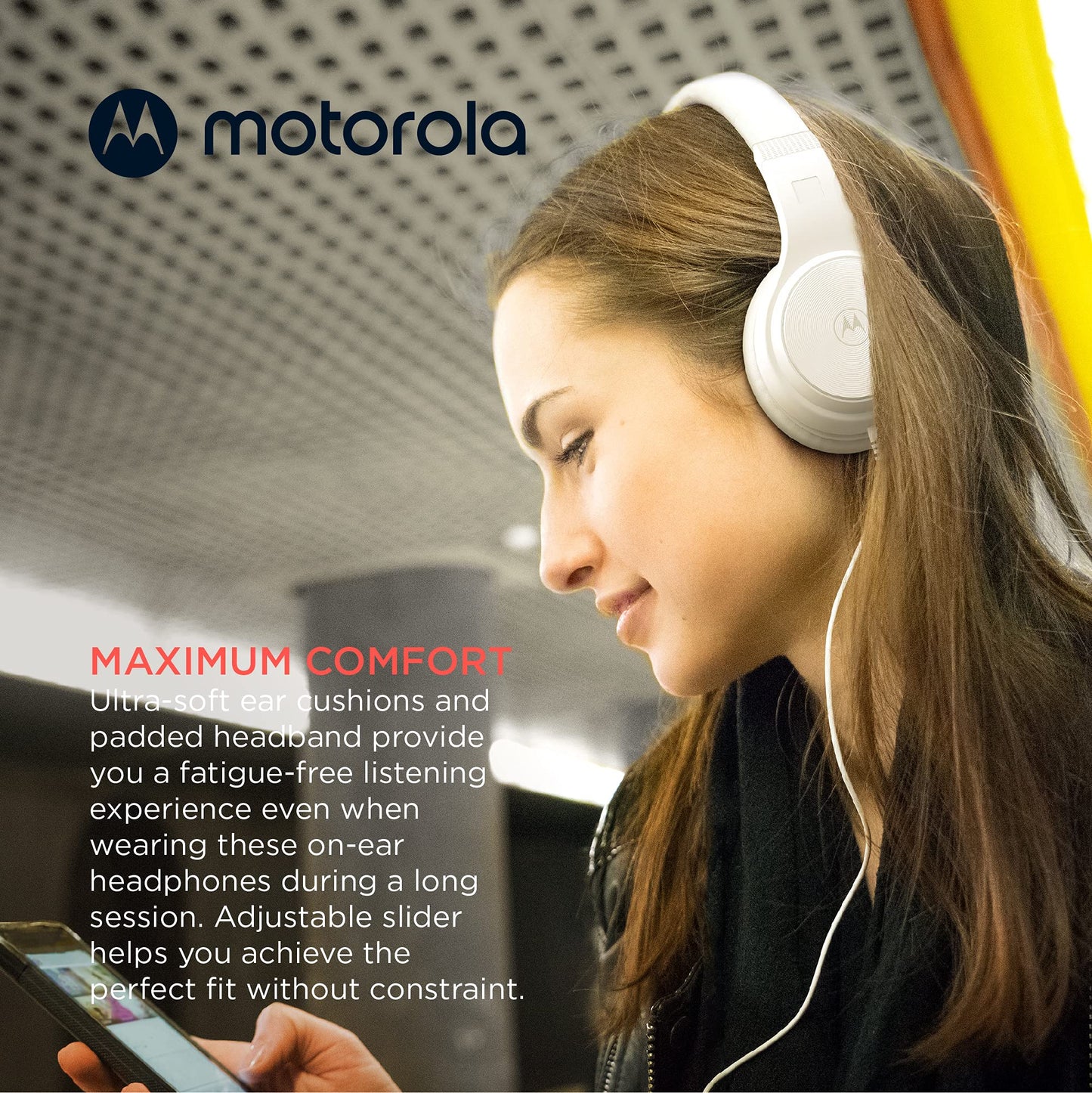 Motorola Sound Moto XT120 Over Ear Headphones Wired with Microphone, in-Line Command Control for Calls - Foldable Wired Headphones with Adjustable…