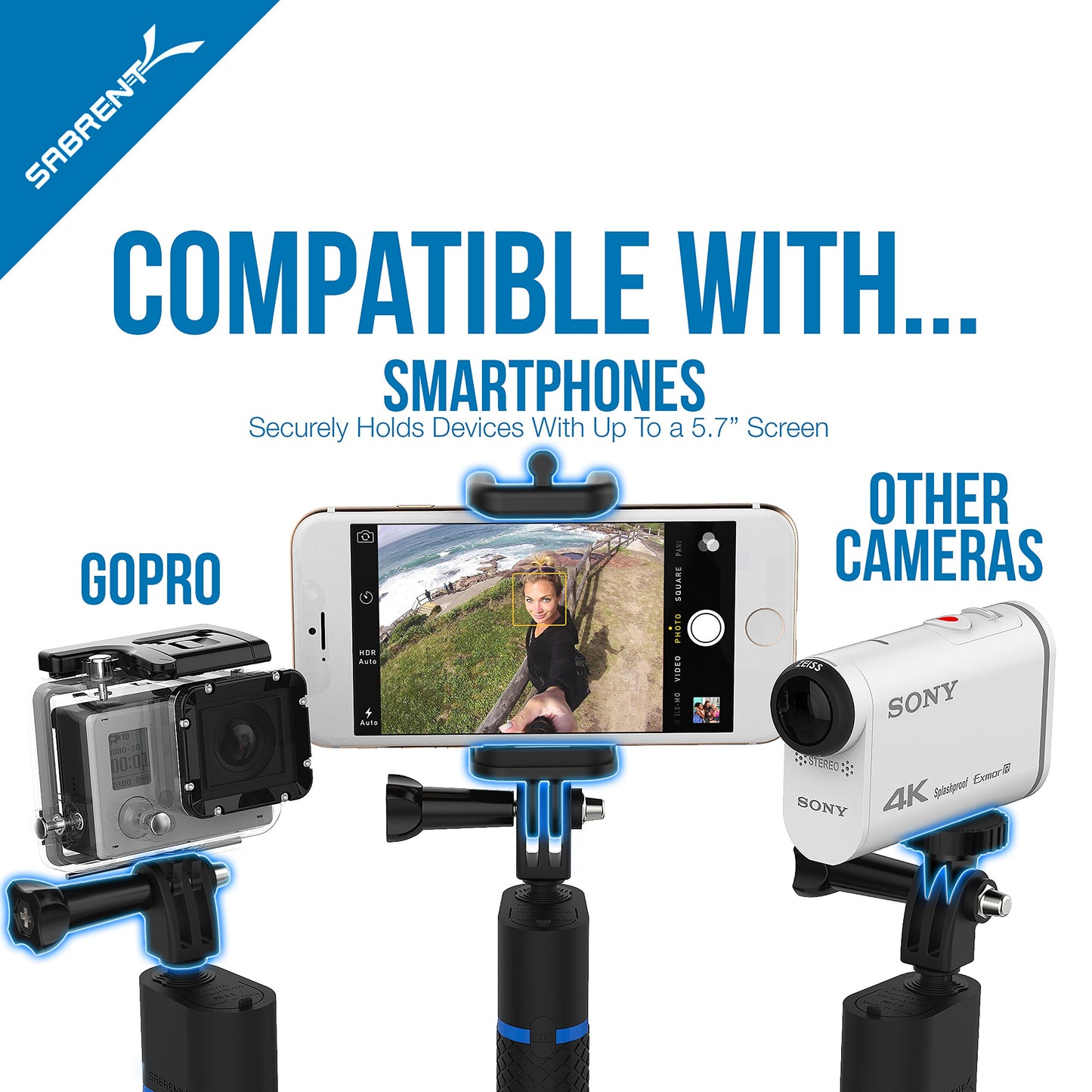 SABRENT Bluetooth Selfie Stick with Built in 5200mAh Battery Charger (GR-SSTK)