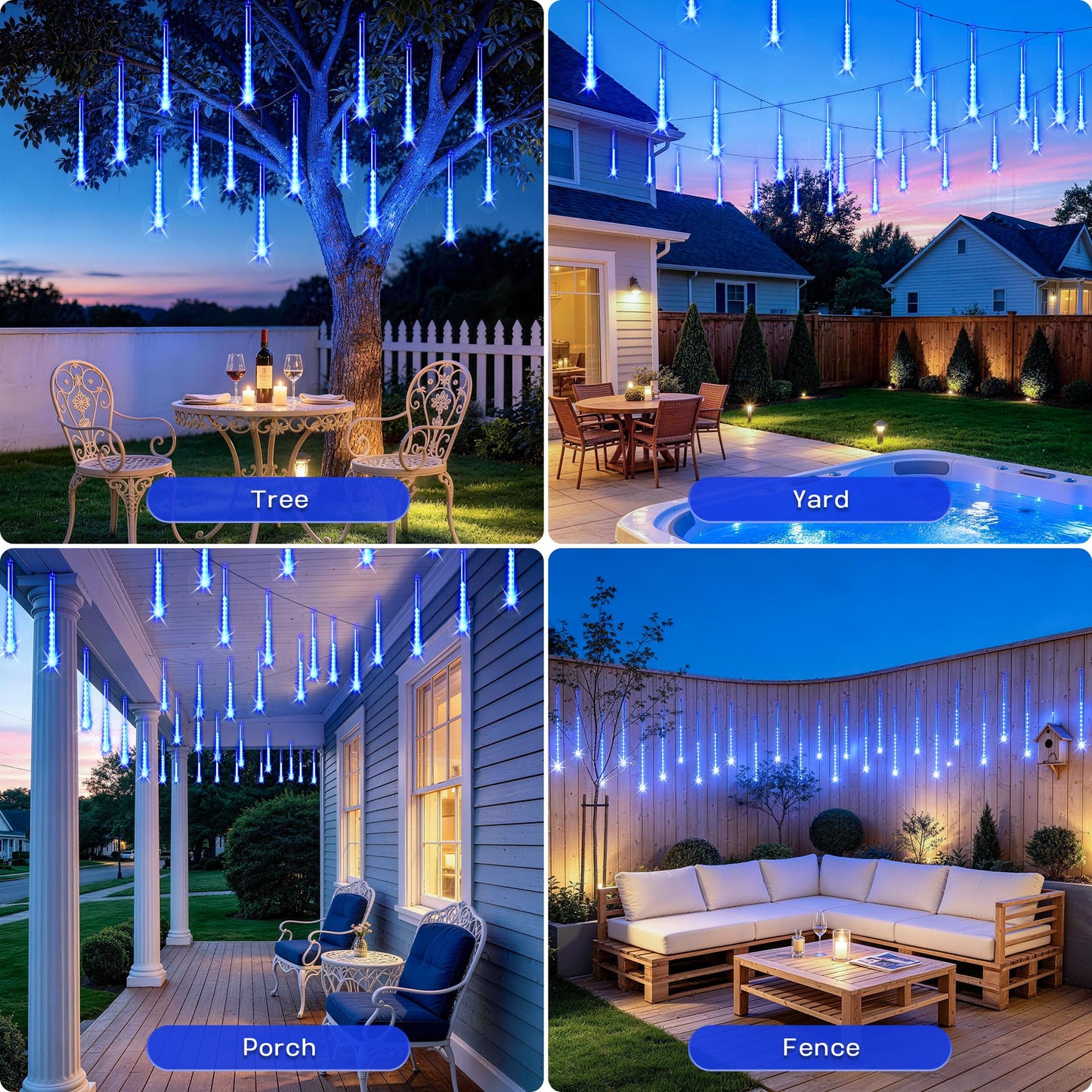 JMEXSUSS Solar Lights for Outdoor Decor, 8 Tube 144 LEDs Solar Meteor Shower Lights Outdoor, Hanging Blue Christmas Lights for Tree Yard Icicle Garden