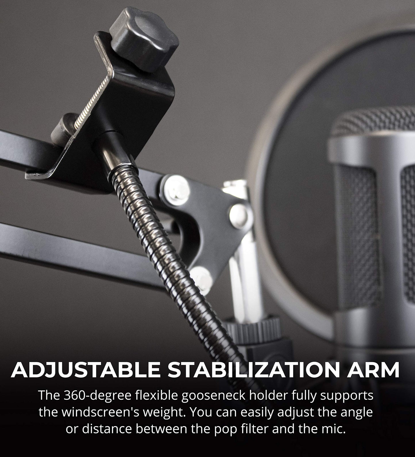 Blucoil Pop Filter Windscreen for Professional Handheld Microphones - Double Layer Screen with Flexible Gooseneck Clip and Swivel Mount for Podcasts