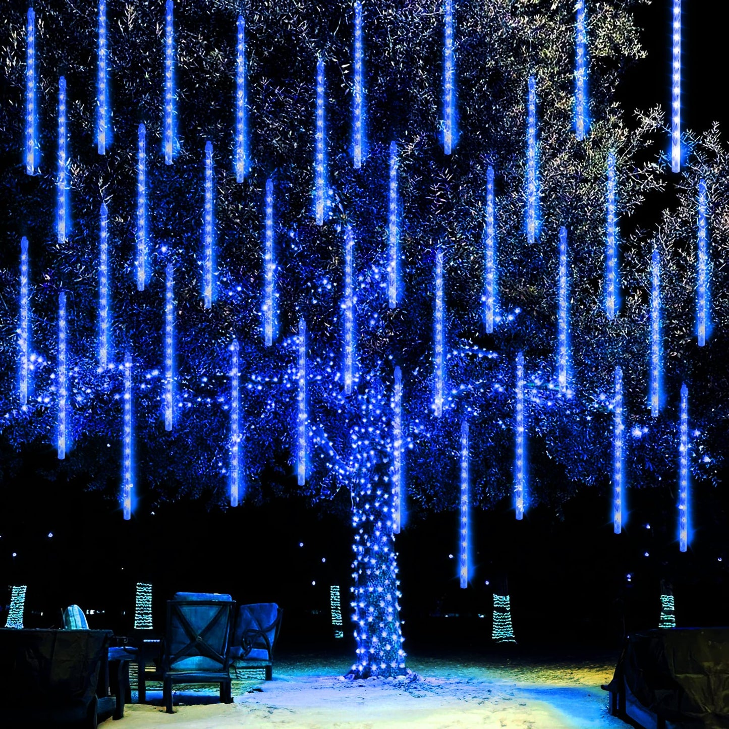 Dazzle Bright Christmas Lights Outdoor, 288LED Meteor Shower Rain Lights 12 Inch 8 Tubes, Waterproof Plug in Falling Icicle Light Christmas