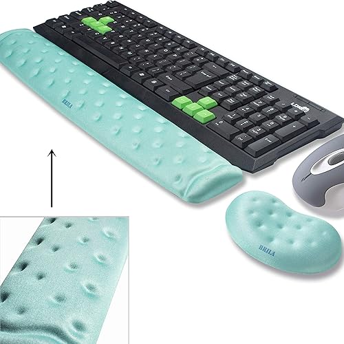BRILA Memory Foam Mouse & Keyboard Wrist Rest Support Pad Cushion Set for Computer, Laptop, Office Work, PC Gaming - Massage Holes Design - Easy