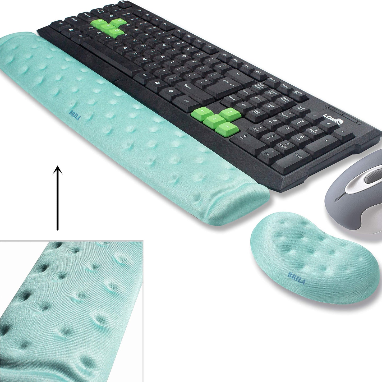 BRILA Memory Foam Mouse & Keyboard Wrist Rest Support Pad Cushion Set for Computer, Laptop, Office Work, PC Gaming - Massage Holes Design - Easy