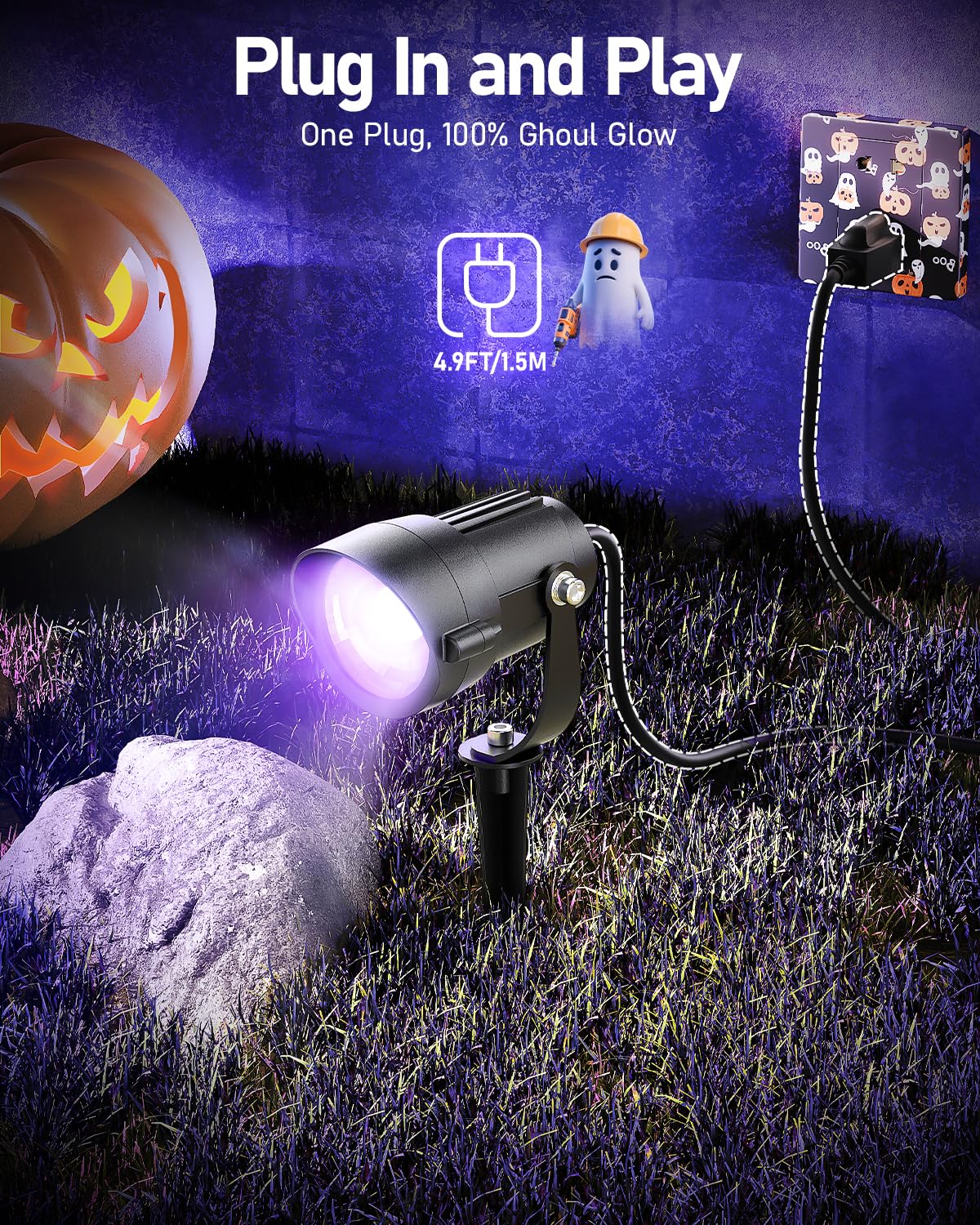 HIBOITEC Halloween Black Light Spotlight Outdoor 12W IP65 Waterproof LED Spot Lights Landscape Lighting with US Plug for Glow Party Body Paint Yard