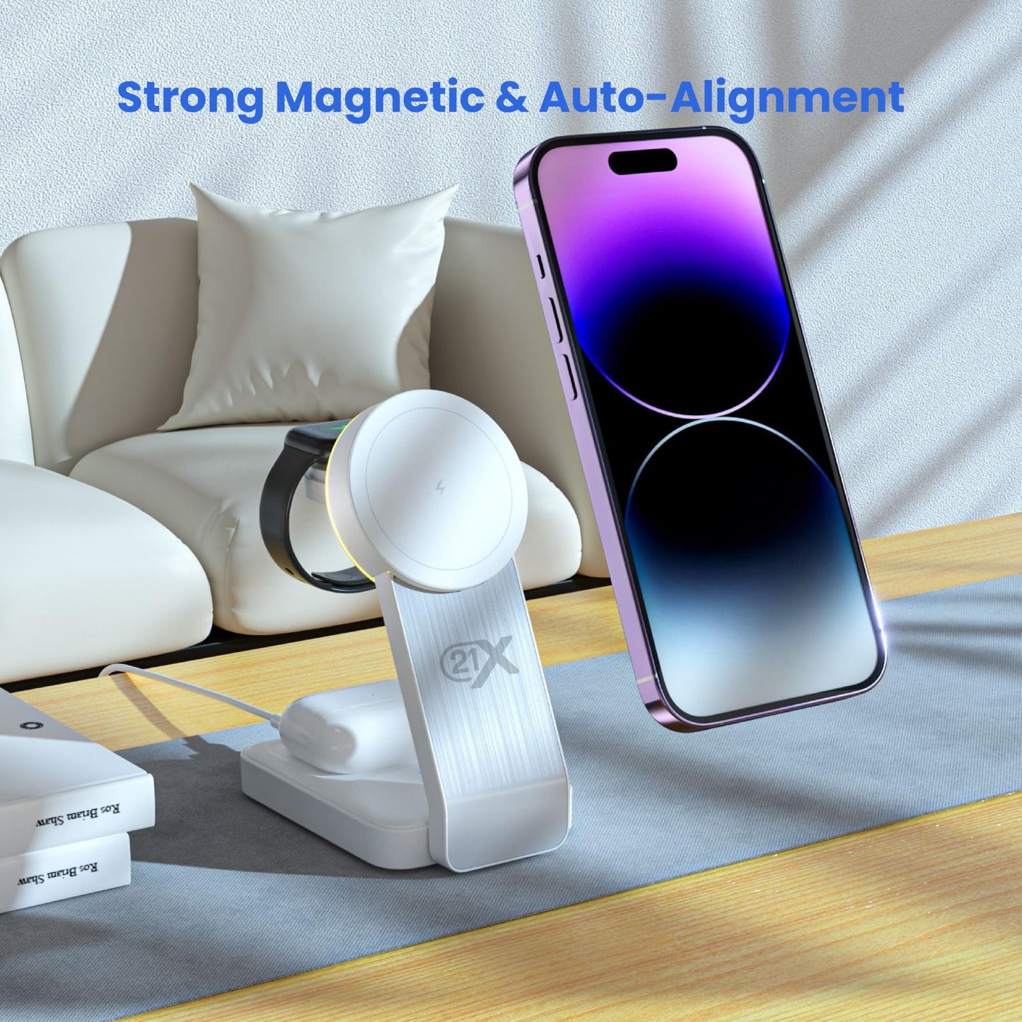 3-in-1 Wireless Charging Station for Apple Devices - Magnetic Foldable Fast Charger for iPhone, Apple Watch & AirPods with Stand - Travel-Friendly