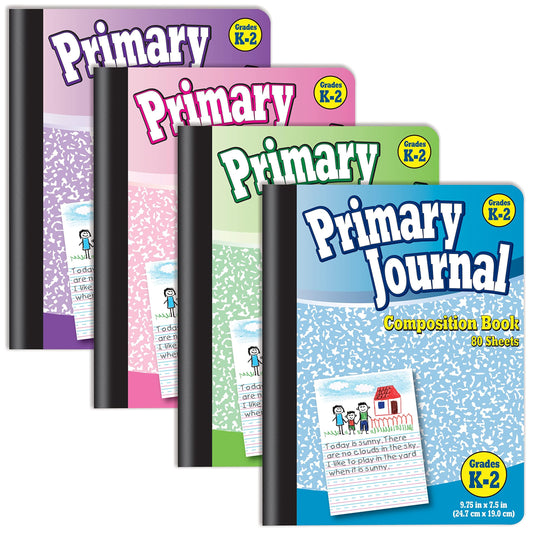 Better Office Products Primary Journal, Hardcover, 4 New Fun Colors, Primary Composition Book Notebook, Grades K-2, 80 Sheet, One Subject, 9.75" x