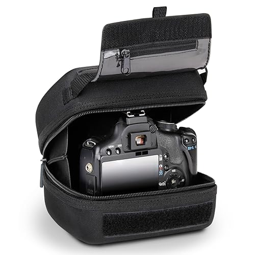 USA Gear Hard Shell Camera Case for DSLR & Mirrorless Cameras, Compatible with Canon, Nikon, Sony & Fujifilm - Fits EOS R100, Rebel T7 / 2000D, Nikon
