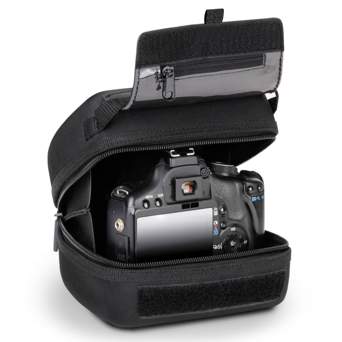 USA Gear Hard Shell Camera Case for DSLR & Mirrorless Cameras, Compatible with Canon, Nikon, Sony & Fujifilm - Fits EOS R100, Rebel T7 / 2000D, Nikon