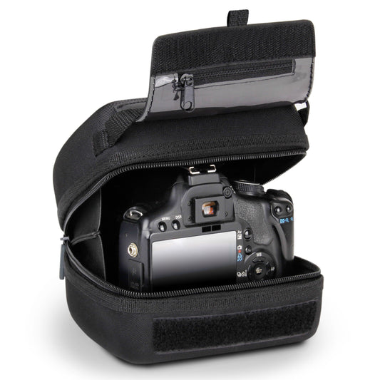 USA Gear Hard Shell Camera Case for DSLR & Mirrorless Cameras, Compatible with Canon, Nikon, Sony & Fujifilm - Fits EOS R100, Rebel T7 / 2000D, Nikon