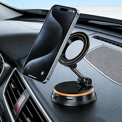 LouqueticBloom MagSafe Compatible Car Mount, 110LBS Strong Magnetic Phone Holder, 3000GF Vacuum Suction Cup, 360° Adjustable Zinc Alloy Car Phone