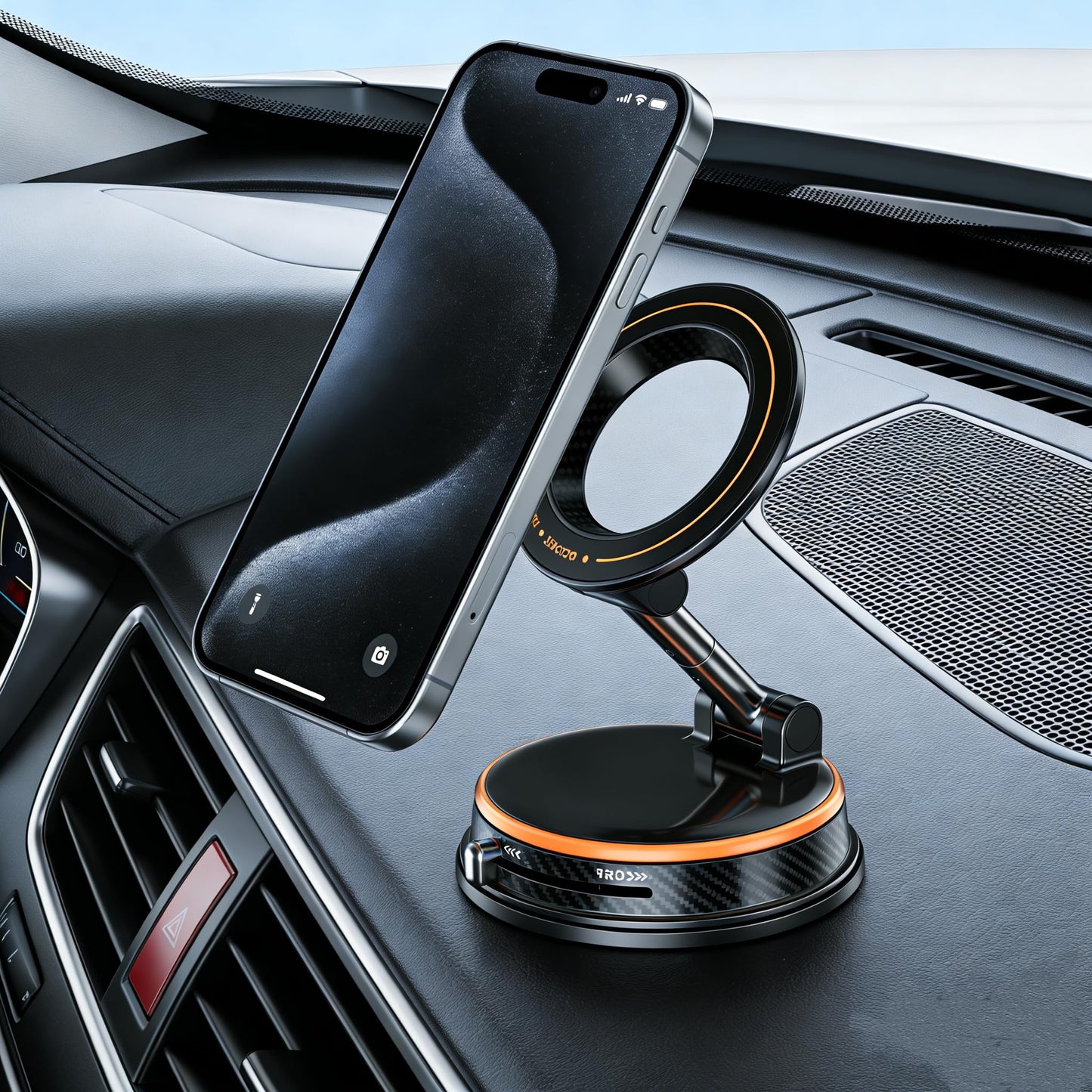 LouqueticBloom MagSafe Compatible Car Mount, 110LBS Strong Magnetic Phone Holder, 3000GF Vacuum Suction Cup, 360° Adjustable Zinc Alloy Car Phone