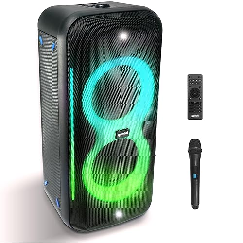 Gemini UltraRave Duo Bluetooth Party Speaker with Dual 6.5" Woofers, LED Lights, Wireless Mic, and Stereo Pairing for Indoor & Outdoor Events