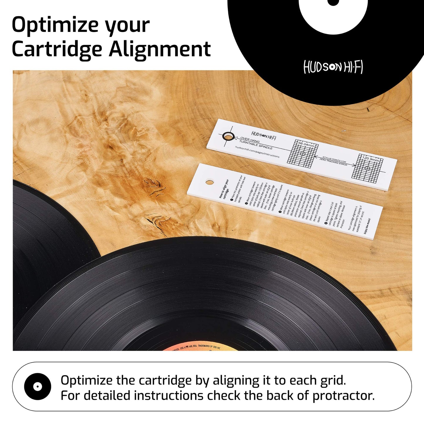 Hudson Hi-Fi Turntable Phonograph LP Phono Cartridge Stylus Alignment Protractor Tool-High Contrast (VTA Sold Separately)