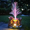 RCTTICUU Solar Highland Cow Garden Decor -Resin Highland Cows Figurines Lights and Colour Changing Optical Fiber with Solar LED Lights,Outdoor Statues