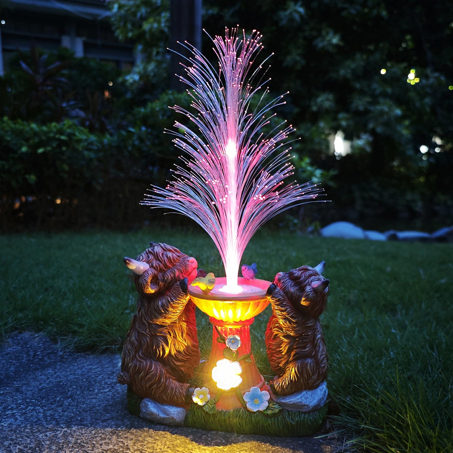 RCTTICUU Solar Highland Cow Garden Decor -Resin Highland Cows Figurines Lights and Colour Changing Optical Fiber with Solar LED Lights,Outdoor Statues