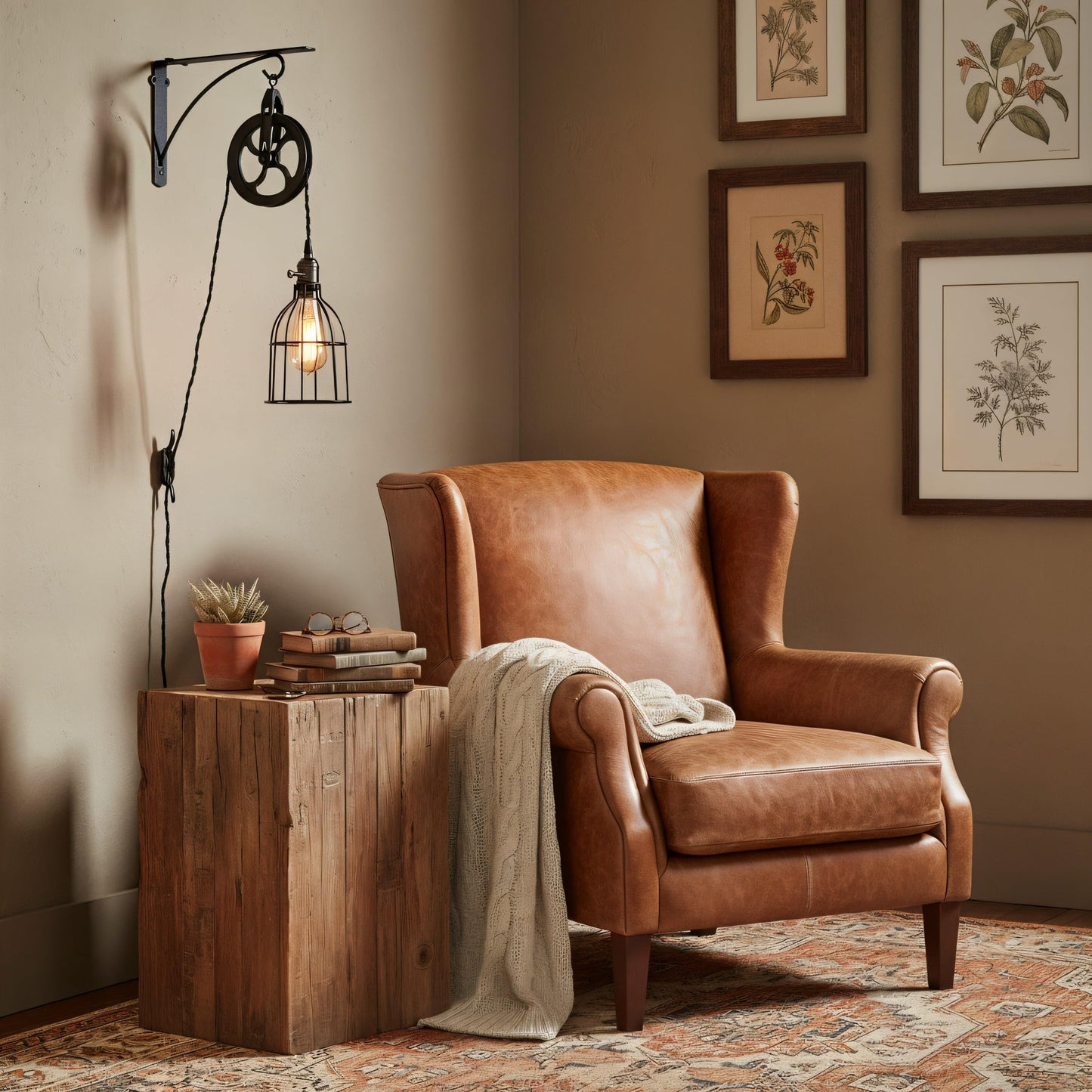 Rustic State Industrial Pulley Design Black Wall Sconce Pendant Lamp Kit with Wire Cage Shade, Iron Bracket, Pulley, 10" Fabric Plug in Cord, Socket