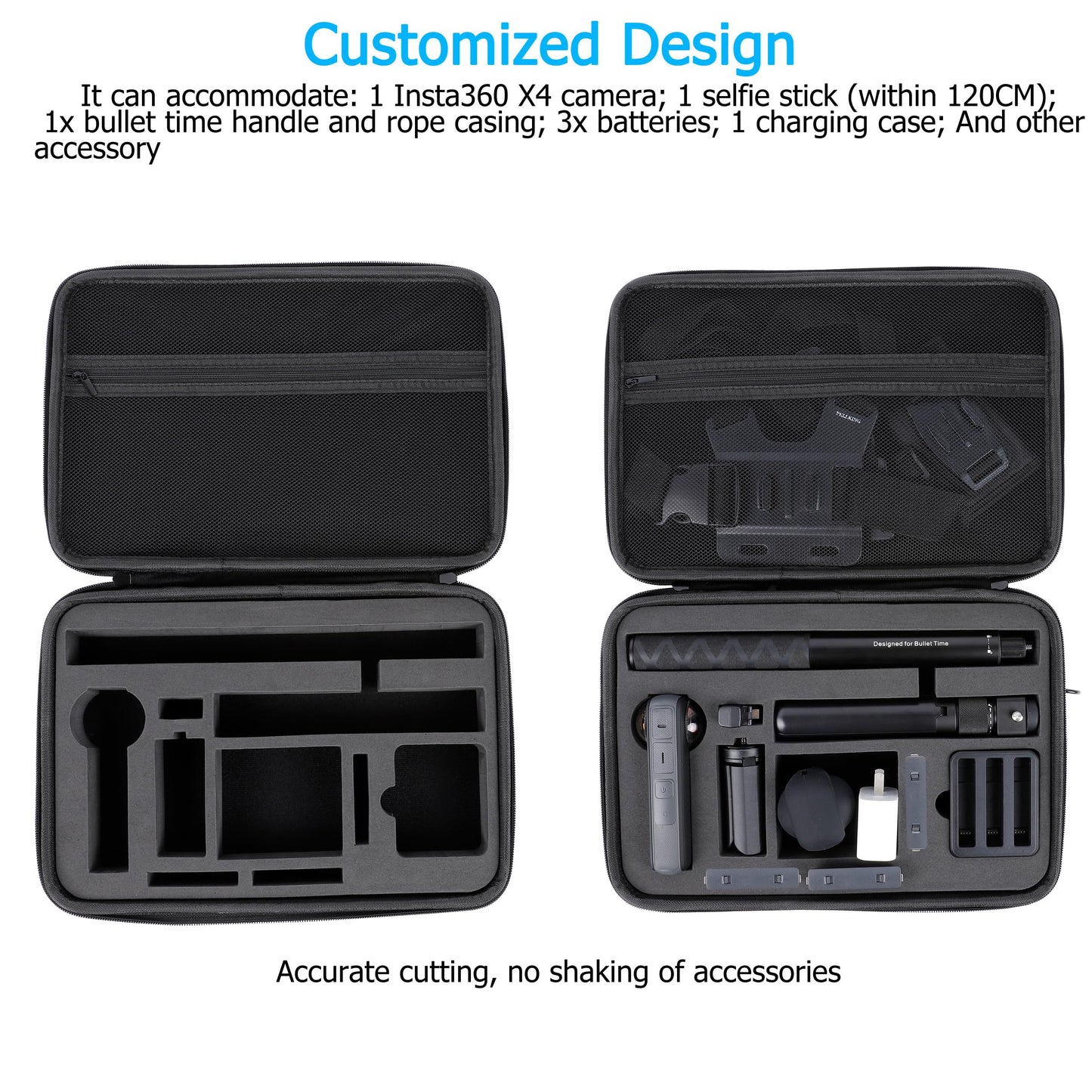 PellKing Case for Insta360 X5 X4 Camera - Large Hard Shell with EVA Liner Bag Compatible for Insta 360 Bullet Time Handle/Selfie stick and other