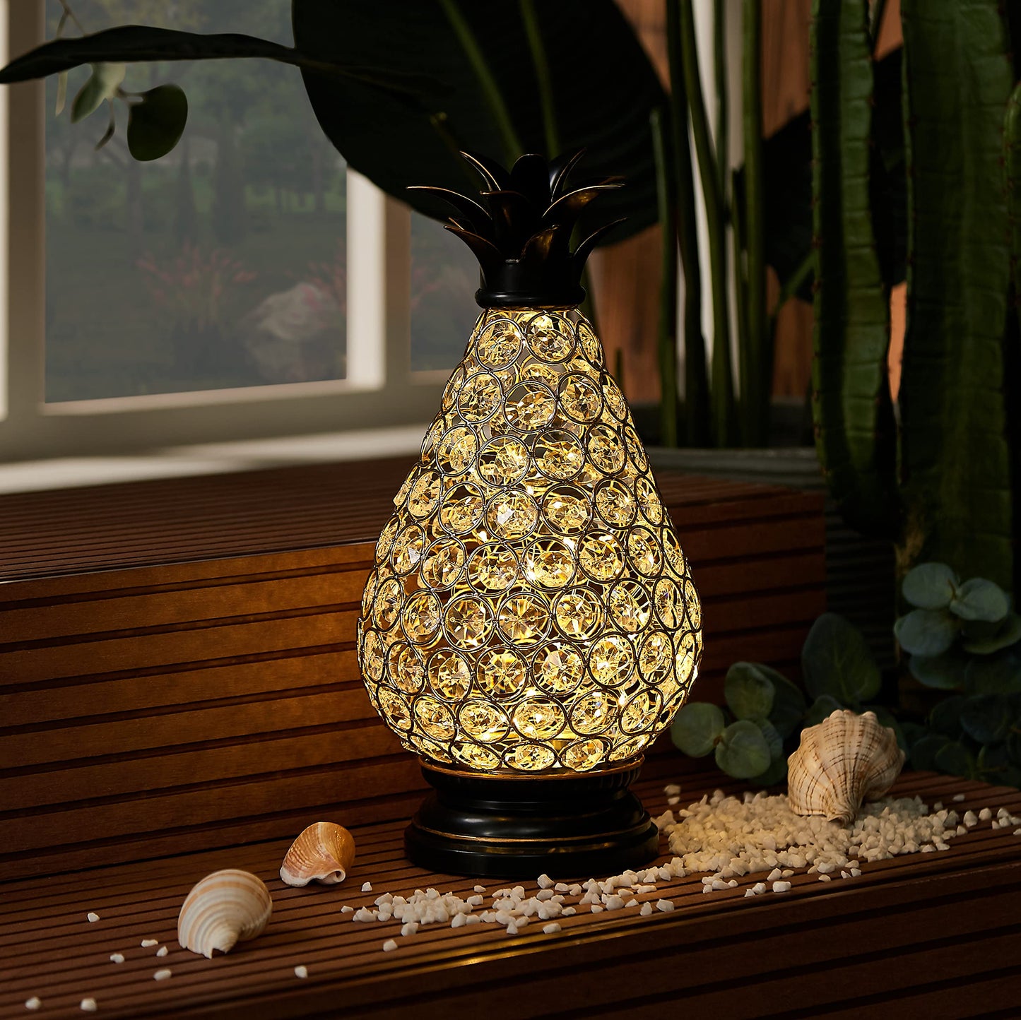 MOZEAL Extra Large Crystal Pineapple Lamp,13 in Lantern Decorative,IP44 Waterproof,6 Hours Timer,Battery Operated,As a Gift,for