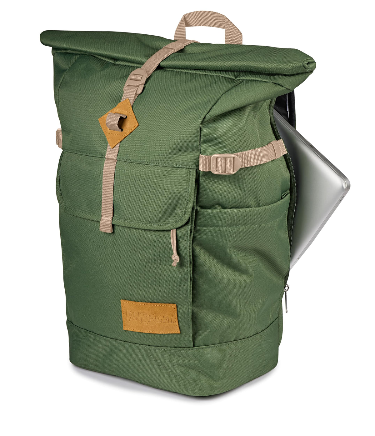 JanSport Hatchet Rolltop Backpack - 17-inch Padded Laptop Sleeve, Spacious Main Compartment, Dual Water Bottle Pockets, Cargo Green