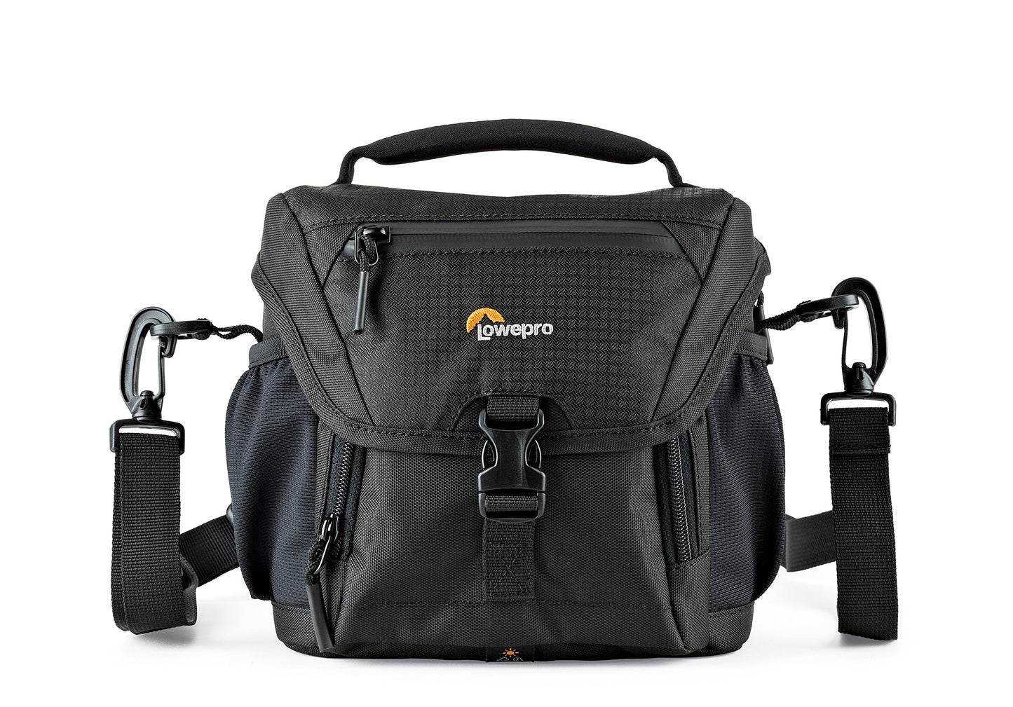 Lowepro LP37117, Nova 140AW II Camera Bag, Customizable, Portable, Fits Mirrorless with 17-85mm Attached Lens, Compact Drone, Flash, Black