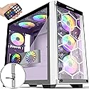 MUSETEX 2× USB 3.0,6 PCS ARGB Fans,Mid-Tower Case,Tempered Glass Panels,Voice Remote Control,PC Gaming Case Computer Chassis Support E-ATX