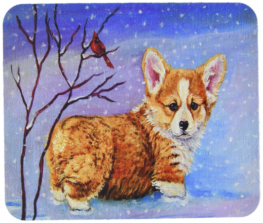 Caroline's Treasures 7327MP Corgi Pup Snow Cardinal Mouse Pad, Hot Pad or Trivet for Home Office Gaming Working Computers Laptop Mouse Mat,Washable