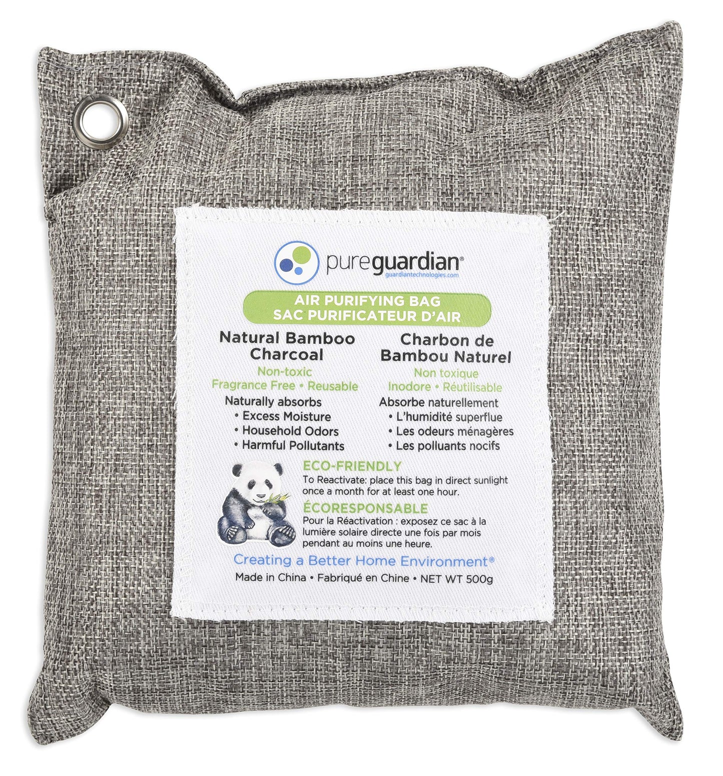 PureGuardian CB500 Bamboo Charcoal Air Purifying Bag, Eco-Friendly, Naturally Absorbs Odors, Excess Moisture and Pollutants, 500g, Gray