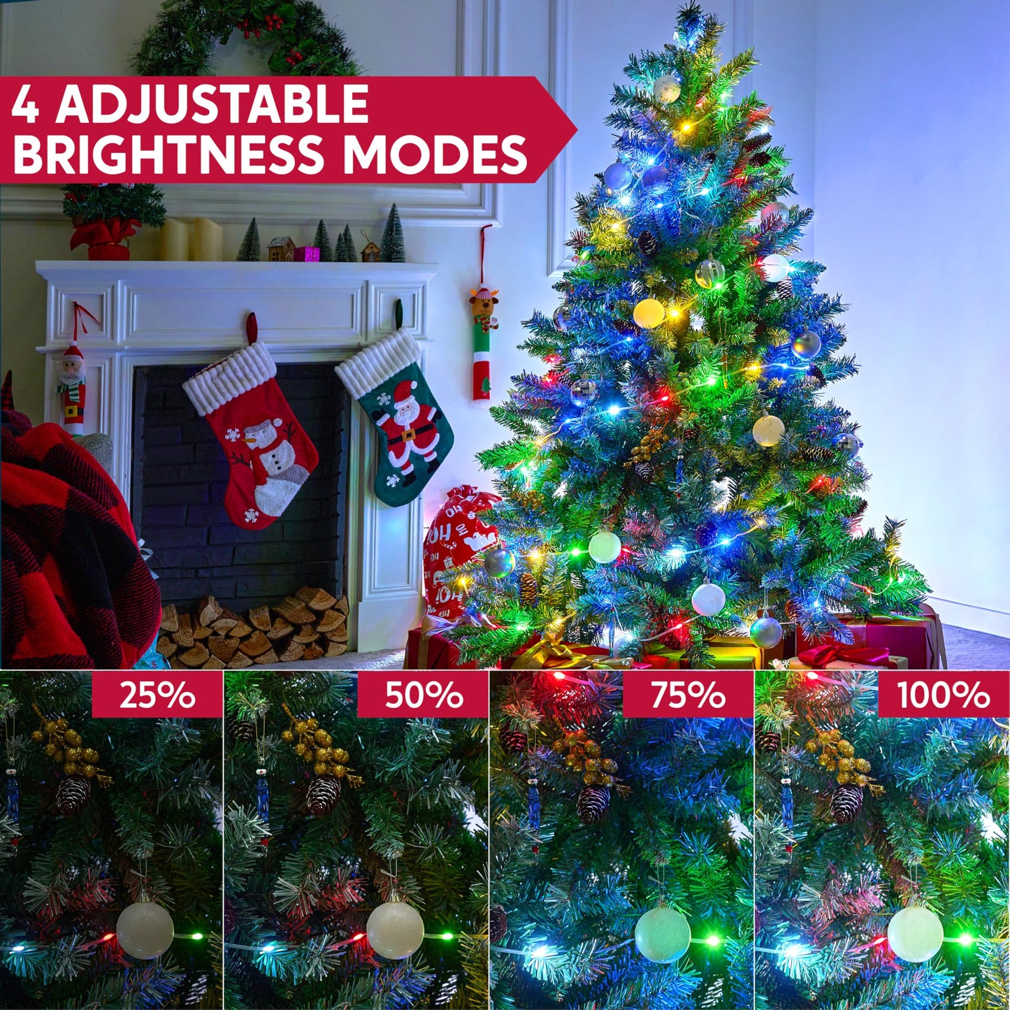 Joiedomi 600 LED Christmas Lights Outdoor,197 FT Multicolor Christmas Tree Lights with 8 Modes Timer, PVC Clear Wire String Lights with Reel