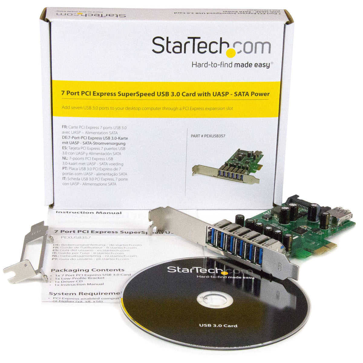 StarTech 7-Port PCI Express USB 3.0 Card, 5Gbps, TAA (PEXUSB3S7)