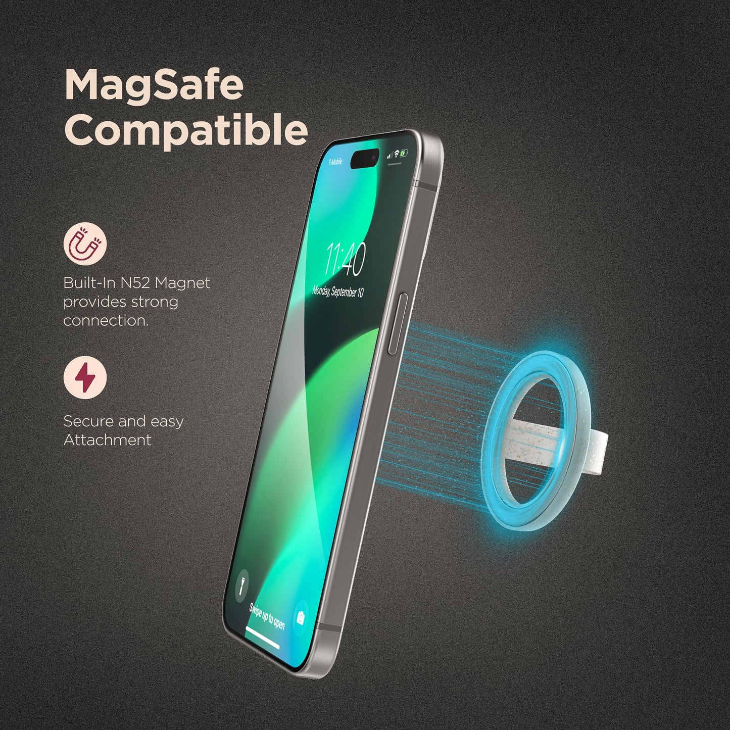 Encased Magnetic Phone Grip Holder (Compatible with MagSafe) Thin Silicone Finger Loop Ring for iPhone (Glitter)